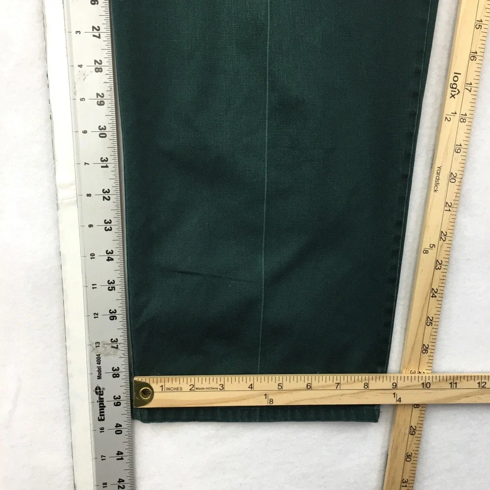 VINTAGE Mens Double Pleated Relaxed Chino Pants Green Cotton Made in USA 34x29